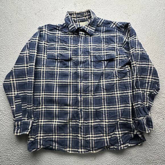 LL Bean MT06 Blue Plaid Pocket Button Up Flannel Shirt Mens Large Long Sleeve - Picture 1 of 8